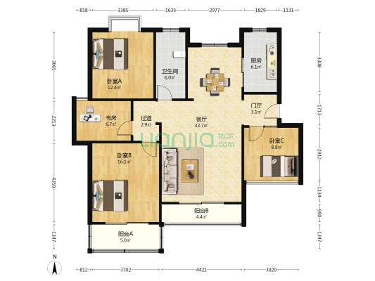华府家园 4室1厅1卫 113平方