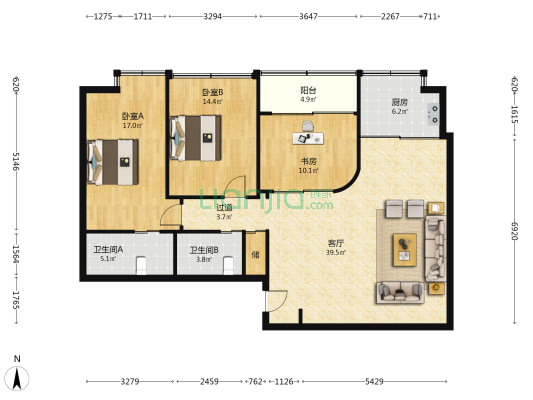 农行大厦 3室1厅2卫 140平方