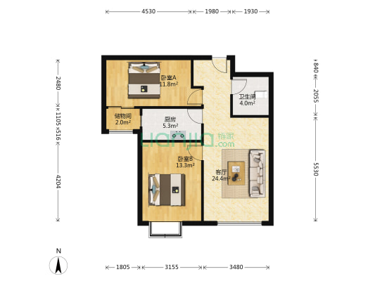 地理位置好离德信公园直线距离200米-户型图