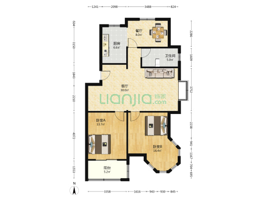 碧桂雅園 2室2厅1卫 105平方
