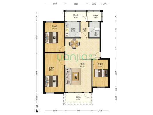 龙威住宅区 3室1厅1卫 117平方