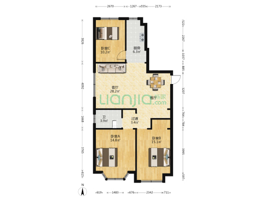 天骄御园 3室1厅1卫 117平方