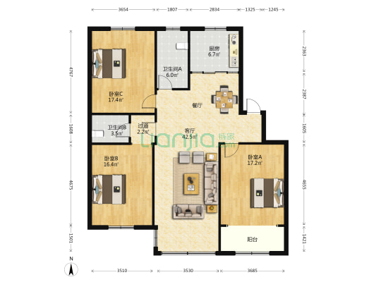 金湾花园 3室1厅2卫 139平方