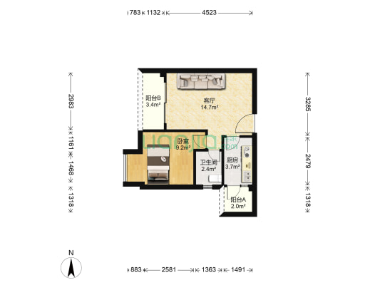 五福佳苑 1室1厅1卫 48平方