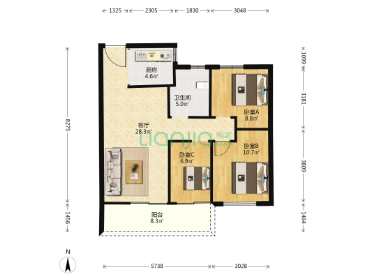 瓯越府 3室1厅1卫 80平方