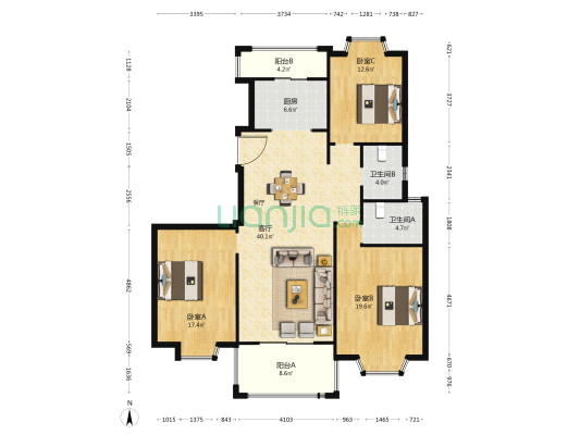 碧瑶花园三期 3室1厅2卫 143平方