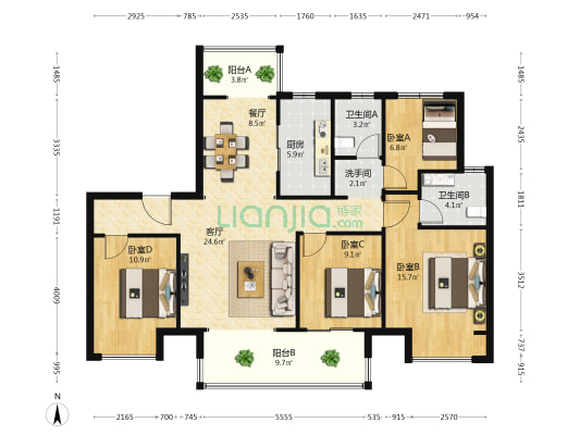 招商公园1872 4室2厅3卫 139平方