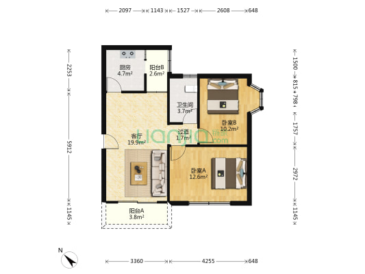新风花园 2室1厅1卫 71平方