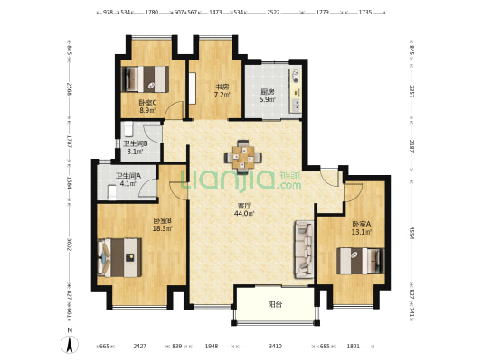 瑰丽江樾苑 4室1厅2卫 142平方