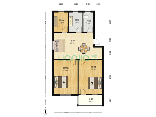 朝阳路169号 3室1厅1卫 89平方