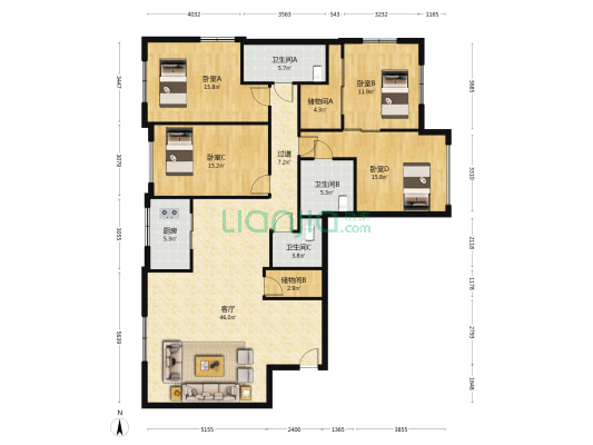 华瑞豪庭 4室1厅3卫 163平方