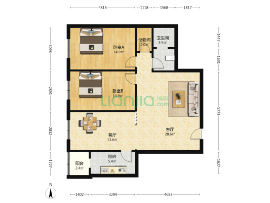 香榭丽舍(塘沽区) 2室2厅1卫 120平方