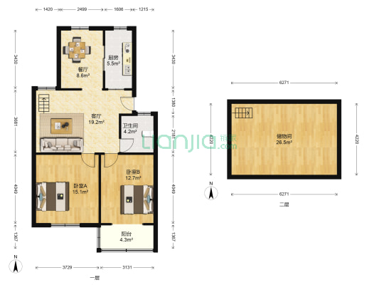 碧溪花园 2室2厅1卫 86平方
