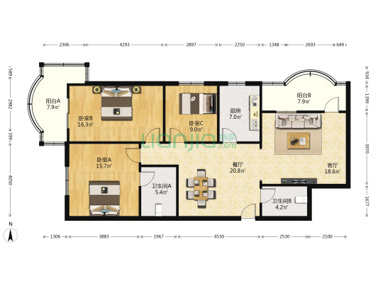 西安碑林博物馆家属院(大学东路) 3室2厅2卫 143平方