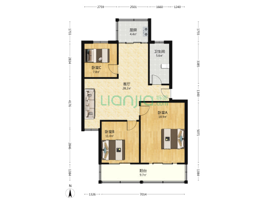 荟苑新区 3室1厅1卫 102平方