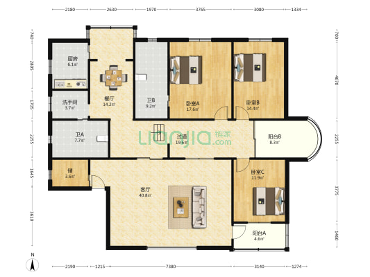 颐和香境 3室2厅3卫 188平方