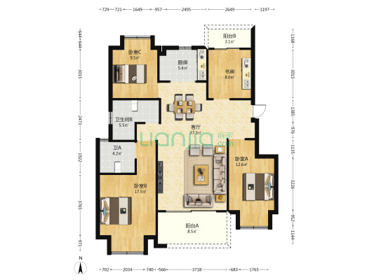 长水航城韶华里 4室1厅2卫 127平方