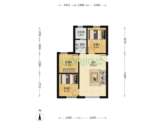 同德名苑 3室1厅1卫 52平方