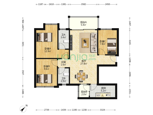 东方锦华里 3室1厅2卫 96平方