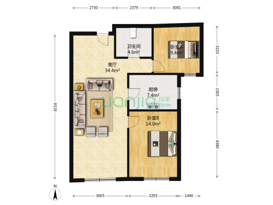 房本满二 南向采光好 小区中间位置-户型图