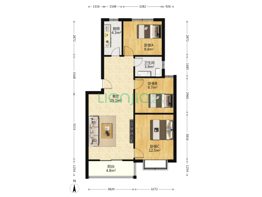 易居苑 3室1厅1卫 94平方