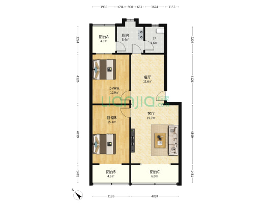 红花东路17号 2室2厅1卫 100平方