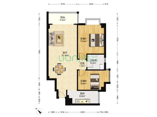 西区花园水云阁 2室1厅1卫 85平方