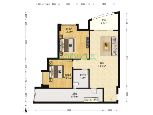 川网国际花园 2室1厅1卫 97平方