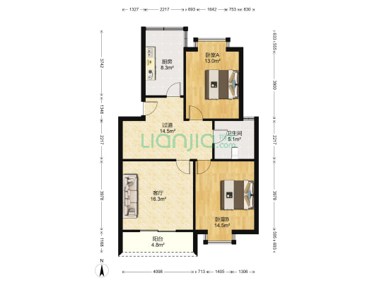 亲亲家园 2室1厅1卫 127平方