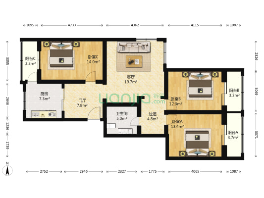 海子角南里 3室1厅1卫 131平方