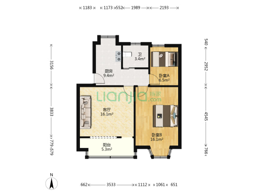 丰收小区 2室1厅1卫 66平方