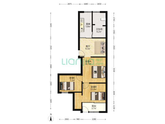 建筑一村 3室1厅1卫 57平方