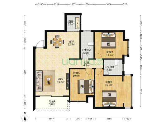 江湾兰庭 3室2厅2卫 118平方