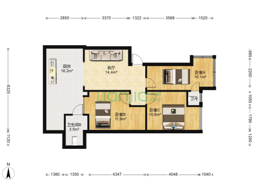环城北路5号 3室1厅2卫 48平方