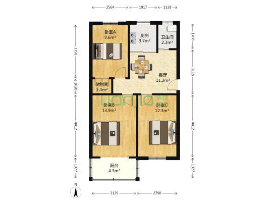 峨嵋岭 3室1厅1卫 78平方