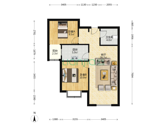 精装修，全屋全友家具，南向居室，全天采光-户型图