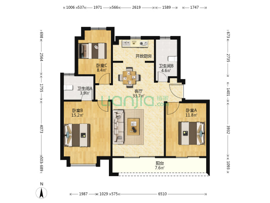 中骏云景台 3室1厅2卫 108平方