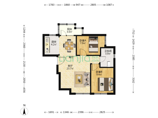大连天地悦翠台二期 2室1厅1卫 81平方