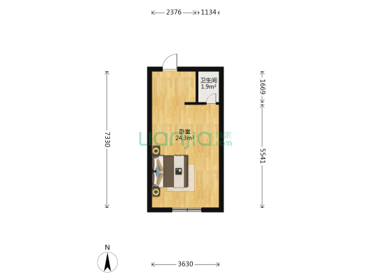 美安居艺术品大厦 1室0厅1卫 36平方