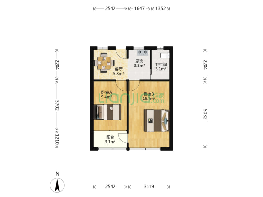 大连西路100号 2室1厅1卫 56平方