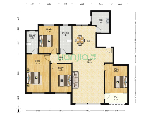 高创桃源 4室1厅2卫 179平方