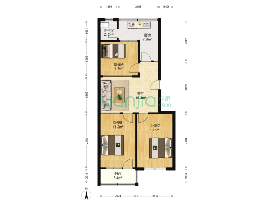 民生街潍柴亚星宿舍 3室1厅1卫 84平方