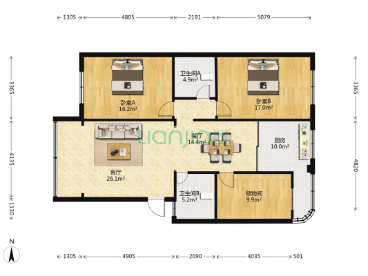 广合苑 2室2厅2卫 133平方