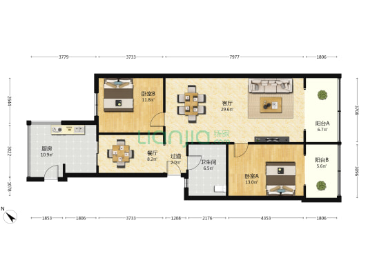 横丁字街40号 2室2厅1卫 92平方