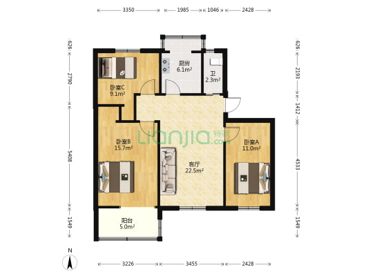 经五路15号院 3室1厅1卫 84平方