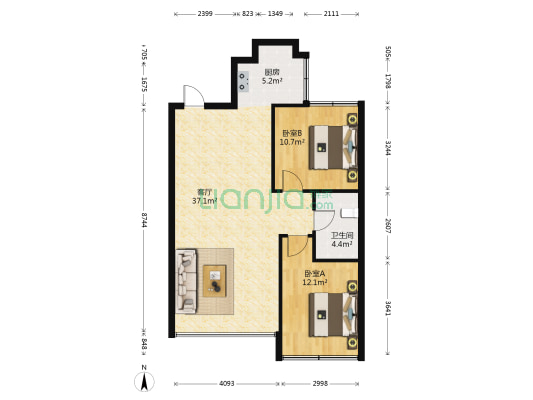 铁成佳园 2室1厅1卫 94平方