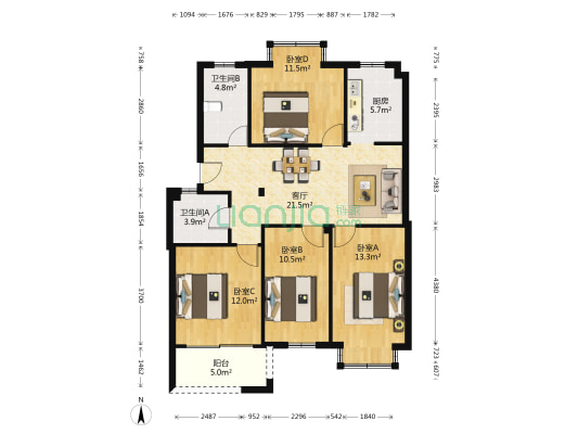 陈婆渡小区 4室1厅2卫 102平方