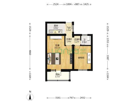 三虎桥南路25号院 1室0厅1卫 49平方