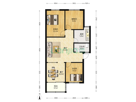 宝泽楼汽运宿舍 2室2厅1卫 95平方