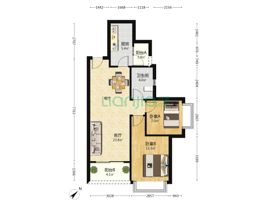 洪湾河畔（S6地块） 2室1厅1卫 76平方